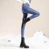 Fleece-lined women's winter jeans with high waist